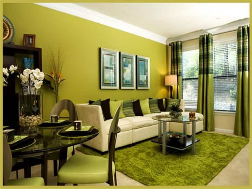 green wall living room ide